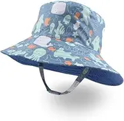 [ACEmedia] Toddler Sun Hats UPF 50+ Baby Bucket Hat for Boys and Girls Kids Summer Beach Cap Adjustable Solid Color Blue