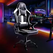 Advwin Gaming Chair with Adjustable Backrest,Armrest,Headrest,Height Adjustable Ergonomic Executive Office Chair with Wider Seat,135° Recliner Racing Chair,360°-Swivel,Black& White
