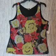 NWT Peter Nygard Sequins Tank Top Size Small Floral Pullover Yellow Red Black
