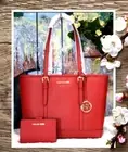 NWT Michael Kors JET SET TRAVEL SM Top Zip TOTE/WALLET In SCARLETTE RED Leather