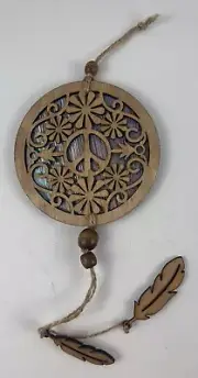 Peace Sign Daisys Suncatcher Wood Lasercut Iridescent Reflective Colors Wood