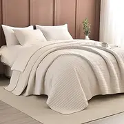 Lady Ann Wheat Cal King Bedspreads Set, 3 Piece King Size Quilt Set (118“x106”) for Bed, Lightweight & Soft Farmhouse Coverlet All Season Quilted Bedding Sets