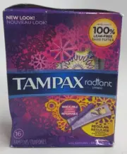 Tampax Radiant Regular Tampons Unscented With Plastic Applicator, 16 Count