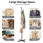 Free-Standing Coat Rack Iron Hat Hanger Hall Tree Metal Coat Hangers W/ 7 Hooks