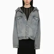 [Balenciaga] Off Shoulder Light Blue Denim Jacket S Blue