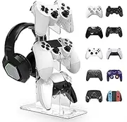 SAHENITEANA Acrylic Controller Holder 4 Tiers, Gaming Headset & Controller Stand Compatible with PS5/PS5 Slim/PS5 Pro PS4 Xbox Nintendo Switch Pro,Desk Organizer Accessories(Clear)