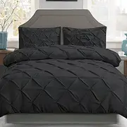 Giselle Bedding Quilt Cover Set, 100% Premium Microfibre 3pcs Super King Quilts Doona Duvet Bed Comforter Covers Sets Diamond Pinch Pleat Beddings for Room Decor, Soft Machine Washable Black