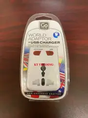 GO TRAVEL Worldwide Universal Non-Grounded WORD AC ADAPTER + USB CHARGER ~ WHITE