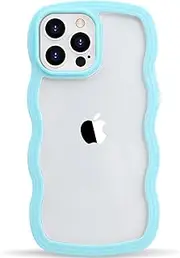 LOEV Design for iPhone X Case, iPhone Xs Clear Case with Wavy Edge, Cute Transparent Curly Wave Shape Frame Phone Case, Shockproof Hard PC & Soft TPU Bumper Protection Case for Women Girls, Blue