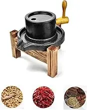 MIANZHI Stone Grain Mill,Hand Stone Mill,Grain Grinder Mill,Handmade Mill with Wooden Frame for Grain Bean Barley Spice(Upper diameter 7.8IN, Lower diameter 11.8IN, white) (Black, 7.8in*11.8in)