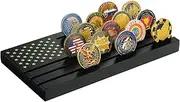 DecoWoodo 6 Rows Wooden American Flag Challenge Coin Display Stand, Black