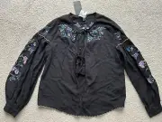 NEW LOOK BLACK FLORAL CARDIGAN TOP JACKET Blazer TIE FRONT SZE 4 Poncho Duster