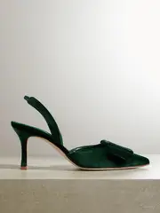 [Manolo Blahnik] Manolo Blahnik - Maysli 70 Buckled Velvet Slingback Pumps - Dark green - IT40 IT 40 Green