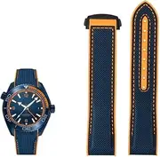 KKFAUS 20mm 22mm Nylon Rubber Watchband for Omega SEAMASTER Planet Ocean Men Deployant Clasp Strap Watch Accessorie Silicone Watch (Color : Blue Orange Black, Size : 20mm)