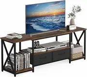 Advwin Industrial TV Cabinet 140cm Entertainment Center Stand with Open Storage Shelves Media Console Table with Fabric Drawers for Living Room