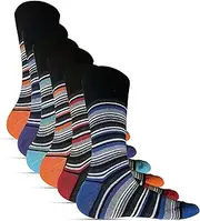 Rozgul 6 PAIRS NON ELASTIC DIABETIC MENS EASY GRIP LOOSE SOFT TOP RICH COTTON STRIPED DESIGN SOCKS UK SIZE 6-11, Multi Colour, 6-11