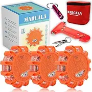 MARCALA LED Road Flares 3-Pack | LED Emergency lights for Vehicles | Roadside safety discs | DOT Compliant LED Safety Flare Kit Batteries installed, Carry-Case and 3 Bonuses | Feel safer on the road!