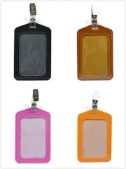 Vertical Leather ID Badge with 1 ID Window and 1 Card Slot & Alligator Clip