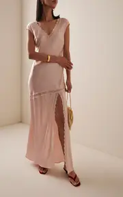 [Third Form] Exclusive Lace-Detailed Crushed-Satin Maxi Slip Dress