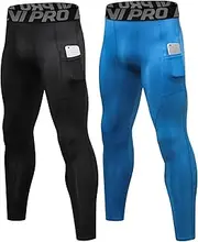 [LNJLVI] 2 Pack Men's Compression Pants with Phone Pockets Base Layer Tights Workout Running Leggings
