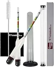 Fermtech Glass Triple Scale Hydrometer Kit. Test ABV, Brix & Gravity of Your Wine, Beer, Mead & Kombucha accurately! Triple Scale Hydrometer + Cleaning Sheet + 10" Test jar and Storage Case.