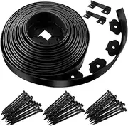 Garden Edging Border, No Dig Landscape Edging Kit with 50 Anchoring Spikes, 33 Ft 2 Inch Tall Plastic Garden Border for Landscaping Flower Bed Lawn Yard Grass Paver Pathway Walkway, Black