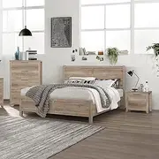 4 Pieces Bedroom Suite Natural Wood Like MDF Structure Double Size Oak Colour Bed, Bedside Table & Tallboy