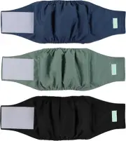 Wegreeco 3-PK Male Dog Washable Reusable Belly Band Diapers, Blue/Green/Black, M