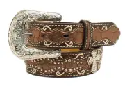 Ariat Western Girls Belt Youth Scalloped Studs Cross Conchos Brown