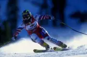Alexandra Meissnitzer of Austria in action in the Women''s Super-G- Old Photo