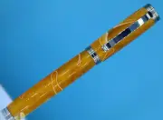 Shakespeare Polished Stainless Steel Rollerball Pen Tangerine Italian Lucite Bod