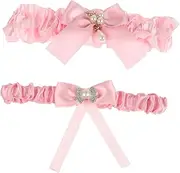 [WESIEVYA] Leg Garters Set Pearl-Decorated Wedding Garters for Bride Wedding Accessory Pink