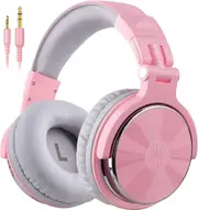 OneOdio Over Ear Headphone, Wired Bass Headsets with 50mm Driver, Foldable Lightweight Headphones with Shareport and Mic for Recording Monitoring Mixing Podcast Guitar PC TV (Light Pink)