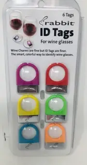 Rabbit ID Tags for Wine Glasses Set of 6 Multicolor Parties