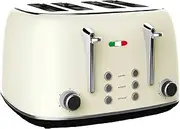 Vintage 4 Slice Toaster – Cream Stainless Steel, 1650W – Extra Wide Slots, 6 Browning Levels, Defrost & Reheat, High-Lift Lever