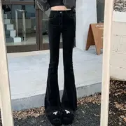 High Waist Washed Slim-Fit Boot-Cut Jeans Black - XL