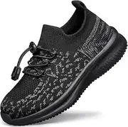 [YHOON] Toddler/Little Kid/Big Kid Boys Girls Trainers Kids Shoes Lightweight Breathable Athletic Running Tennis Fitness School Child Sock Trainers Shoes, Black Grey, 4 UK