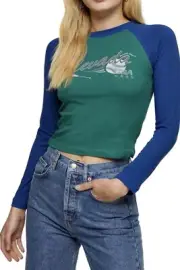 Topshop Women’s Varsity Raglan Long Sleeve Crop Top Green Sz 4 NWT N3768