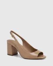 Olivya Hazelnut Patent Leather Block Heel Sandal