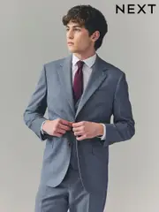 Light Blue Regular Fit Textured Suit Jacket (E93209) | $189