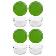 Pyrex 7200 2-Cup Glass Food Storage Bowl w/ 7200-PC Lawn Green Lid (4-Pack)