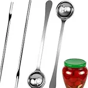 Yuiturt 4PCS 7.3 Inch Olive Spoon & Pickle Fork Set, Long Handle Pickle Grabber with Drain Holes, Jar Serving Utensils for Pickles, Onions, Olives, Fruits & Canned Foods, for Kitchen or BBQ