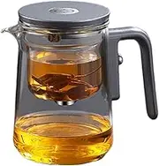 Glass Tea Kettle | Heat Proof Infuser Pot | Anti-Scalding Handle with Built-in Press Control System | Elegant Teapot for Brewing Loose Leaf and Flower Tea in Home Kitchen or Traveling