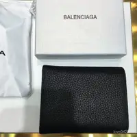 在飛比找蝦皮購物優惠-Balenciaga 三折短夾 黑色 白Logo 荔枝皮