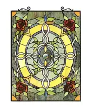Stained Glass Window Panel Floral With Vines 24" Tall x 18" Wide Suncatcher
