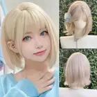 Straight Blond Anime Cosplay Wigs Lolita Synthetic Wigs with Bangs Daily