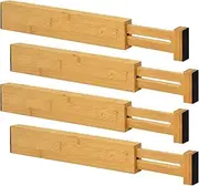 Joeji's Kitchen Spring-loaded Bamboo Drawer Divider, Expandable Drawer Organiser Divider from 33 to 43cm, Set of 4 Multifunctional Drawer Dividers for Clothes, Cutlery, Tools, & More