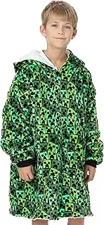 [Minecraft] Boys Oversized Blanket Hoodie Kids Creeper Green Sherpa Fleece One Size
