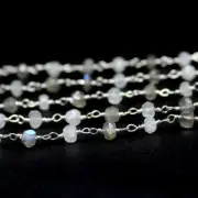 Silver Plated Moonstone And Labradorite 3 mm Beads Wire Wrapped Rosary Chain
