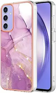 Samsung A25 Case Marble Silicone Phone Case Shockproof Glitter Plated Gold Edges Protective Flexible TPU Rubber Skin Bumper Cover for Samsung Galaxy A25 Girls Women, Dark Purple